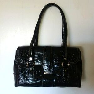 LIZ CLAIBORNE purse. Black with gold accents.